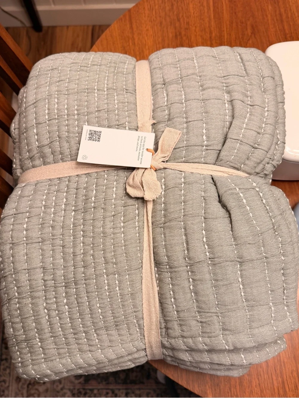 Quince Organic Cotton Channel Stitch Coverlet (Green) - KING/CAL KING NWT